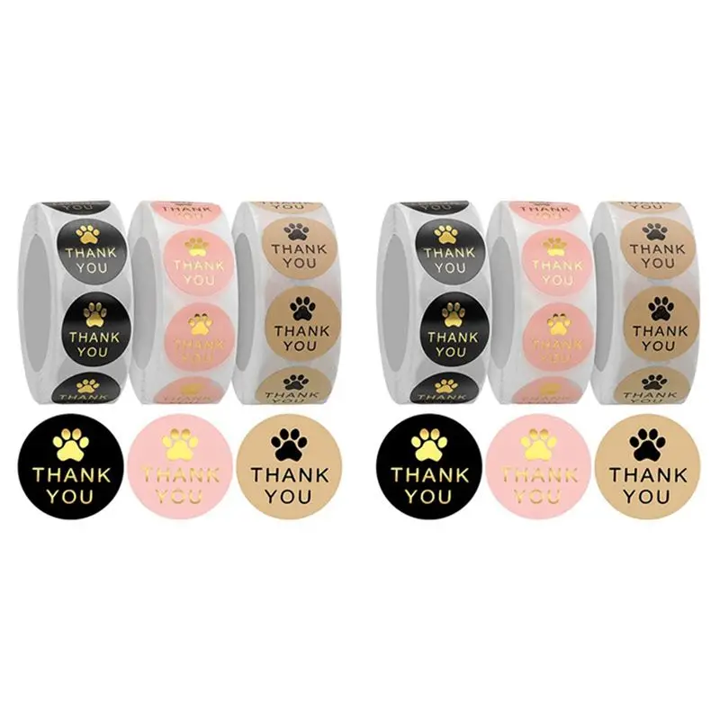 Classic-3000 Pcs Round Kraft Paws Print Thank You Labels Stickers, Dog Claw Print Labels, Present For Sealing And Decoration