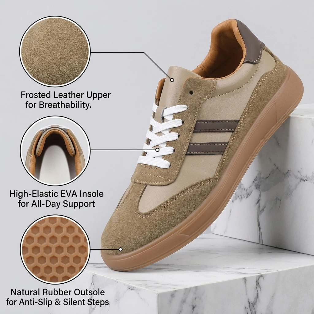 German Army Trainers Men's GAT Sneakers Nubuck Leather Casual White Shoes Comfortable Anti-slip Rubber Sole Walking view 2