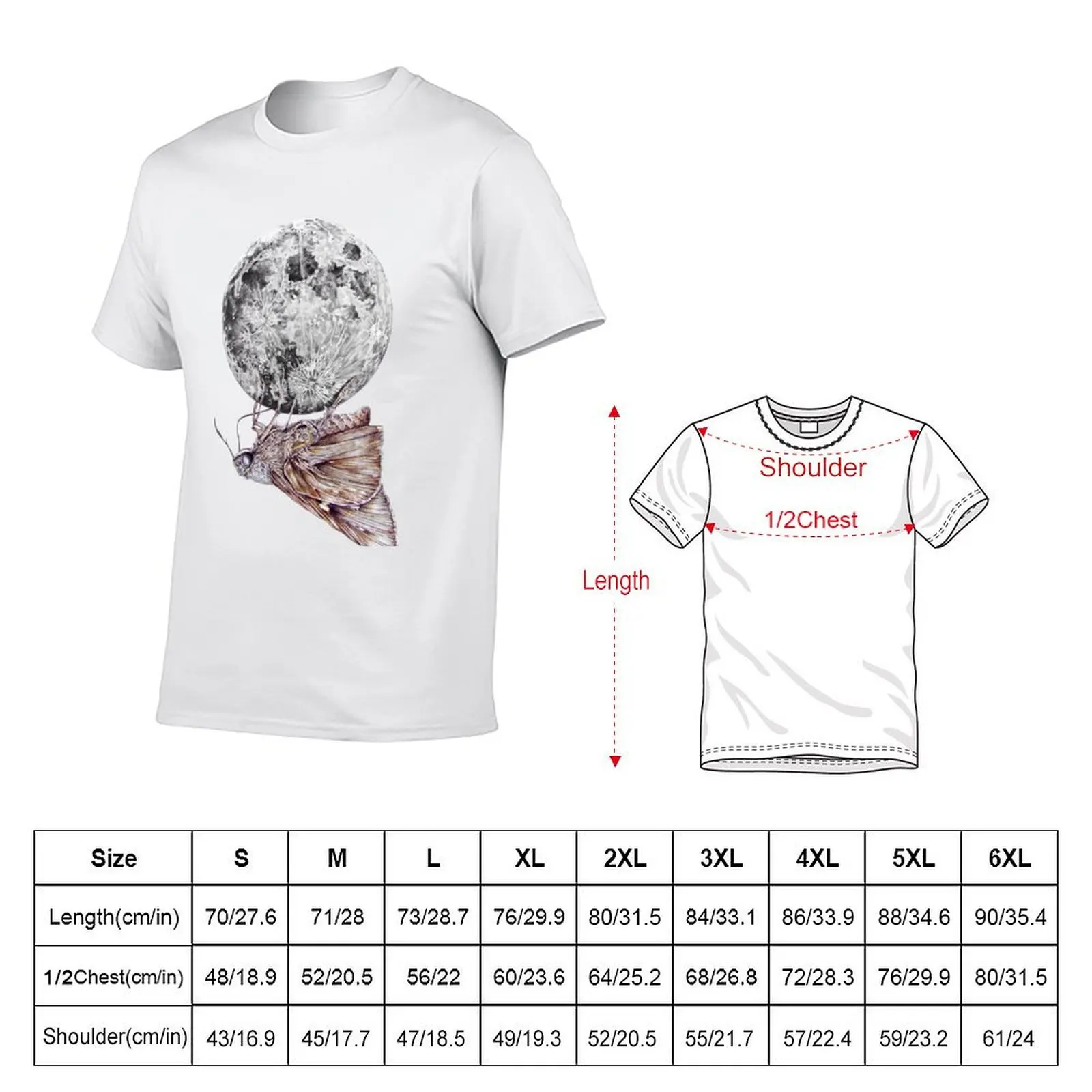 In which a moth is enticed by the light of the moon T-Shirt Fashion Graphic Tee for Men