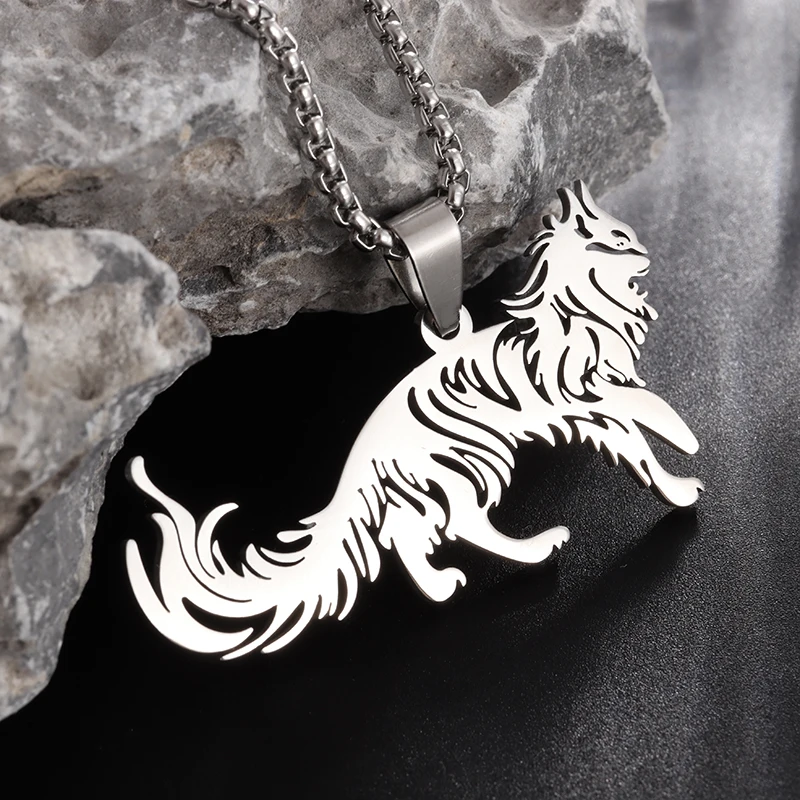 Personality Fashion Eurasian Lynx Animal Stainless Steel Pendant Ladies Necklace Creative Trendy Men\\\'s Banquet Party Jewelry