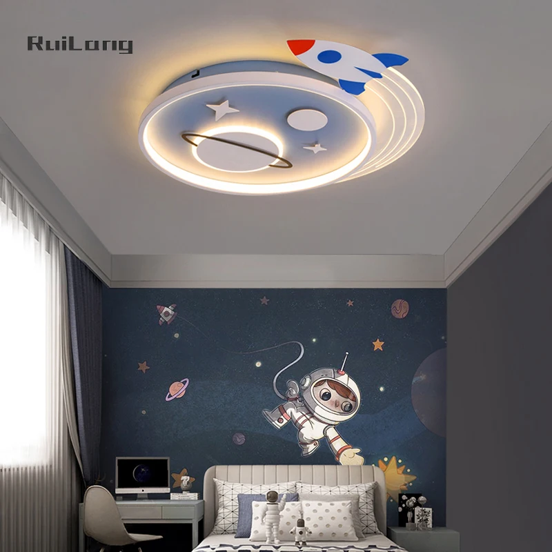 الكرتون صاروخ Led مصباح السقف غرفة نوم الأطفال بنين طفل أطفال غرفة ضوء ثريا تركب بالسقف كوكب الفضاء ضوء السقف لامبارا