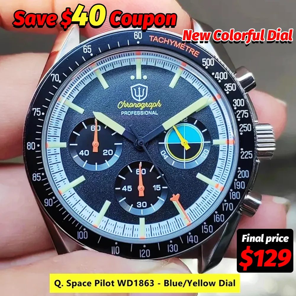 Watchdives WD1863 ساعات كوارتز ميكانيكية مساحات سوداء VK63 كرونوغراف ساعات رياضية رجل فقاعة الياقوت ساعة مقاومة للماء