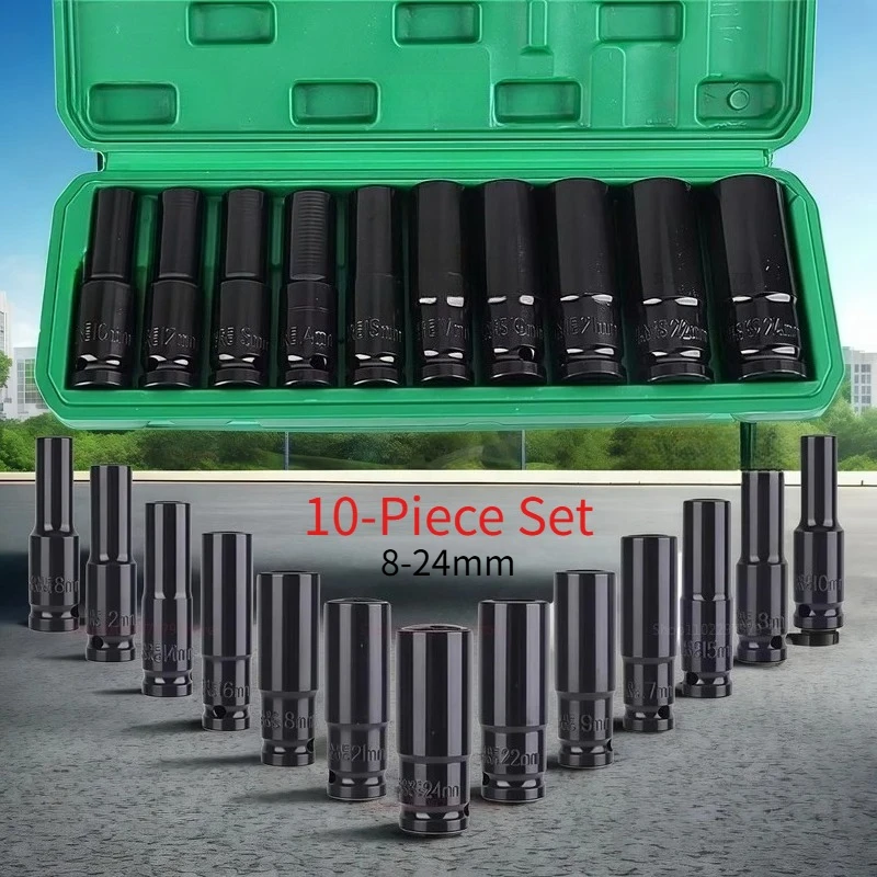 Set di chiavi a bussola universali e con scanalature profonde - Chiave per utensili di manutenzione pneumatici da 10 pezzi per applicazioni ampie Set di bussole a cricchetto
