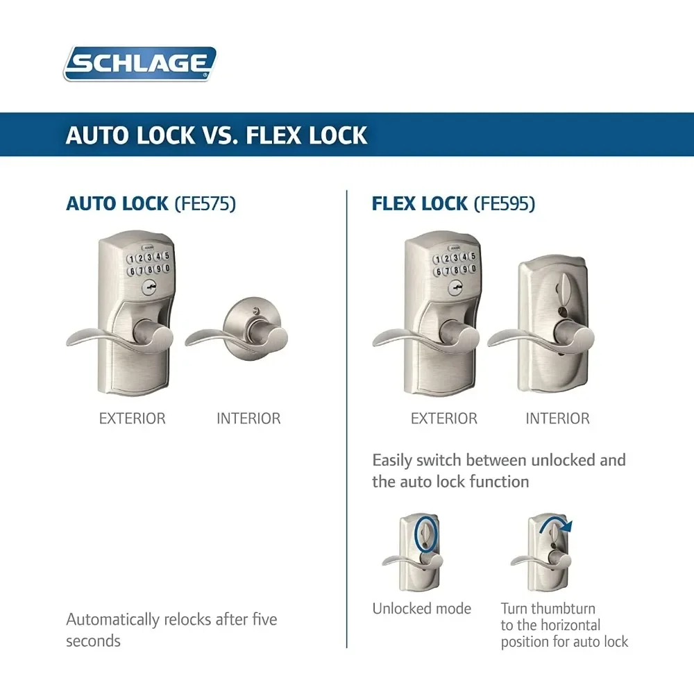 CAM 619 ACC Camelot Keypad Lock with Accent Lever, Auto-Lock, Electronic Keyless Entry, Satin Nickel Door Locks