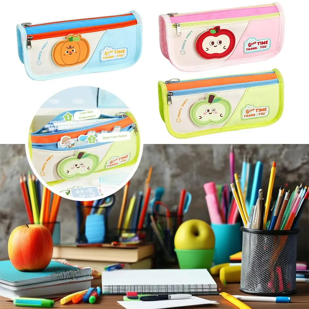 

High Quality Contrast Color Pen Bag Double Layers Large Capacity Stationery Bag Pencil Case School Office