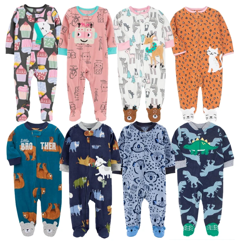 2024 New In Baby Pajamas Zipper Up Clothes Fleece Girls Romper Warm Winter Overalls Boys Outfits Infants Baby Clothes