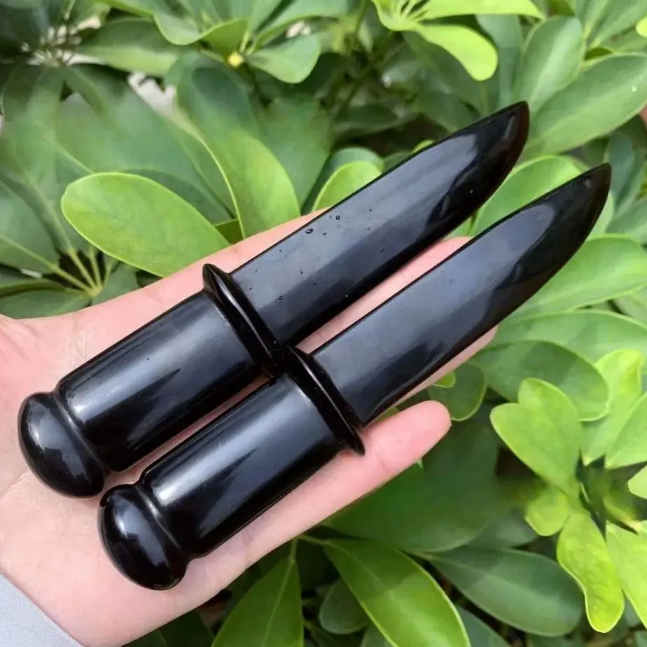 

Natural obsidian dagger self-defense decoration craft Protection stone carving heart Knife Man Gift Magic Amulet sword