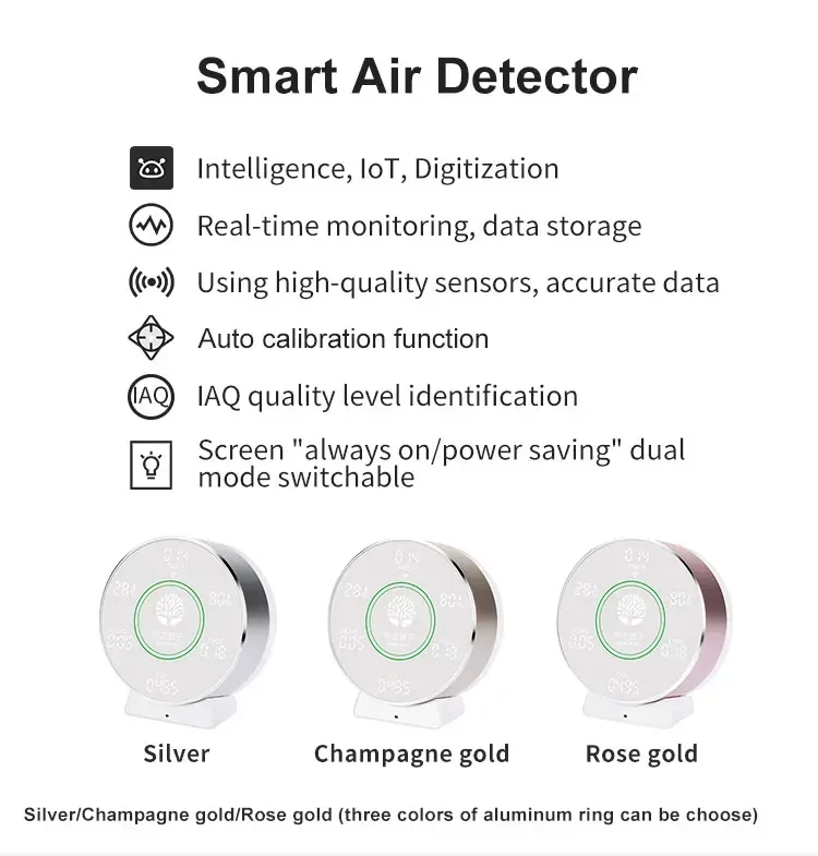 2025/Hot Selling Smart Home Product Tuya  WiFi Indoor Air Quality  Tester Co2 Tvoc Pm2.5 Temperature Humidity  Analyze