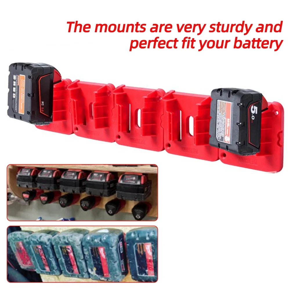 5 Pack Machine Holder Battery Storage Rack for Dewalt/Makita/Milwaukee 14.4V 18V Li-ion Battery Wall Mount Tool Bracket Fixing