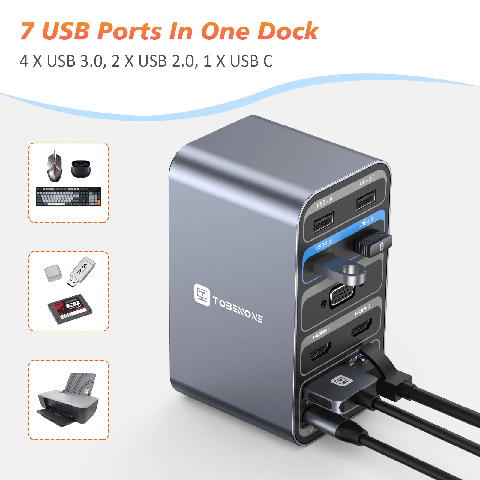 Tobenone USB C para Dual HDMI Hub 4K Docking Station para MacBook Pro/Air 13 em 1 com RJ45 USB 3.0 PD 100W Splitter HUB