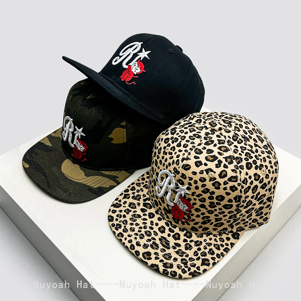 New Men Women Korean Niche Embroidered R Letter Devil Baseball Hats Sunshade Flat Eave Versatile Hardtop Peaked Caps Ins Fashion