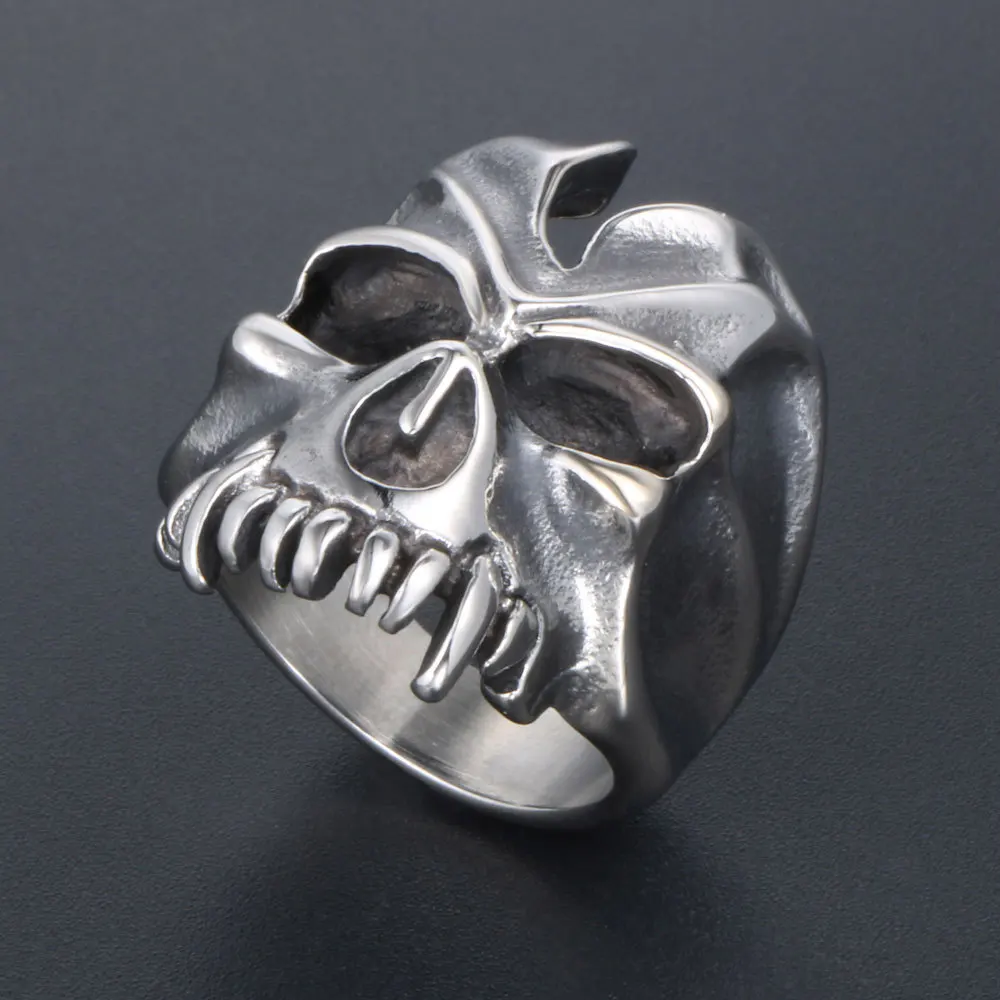 NEW Fangs Skull Titanium Steel Ring EDC Portable Rings Punk Accessories Gift For Men Outdoor Self defense tools