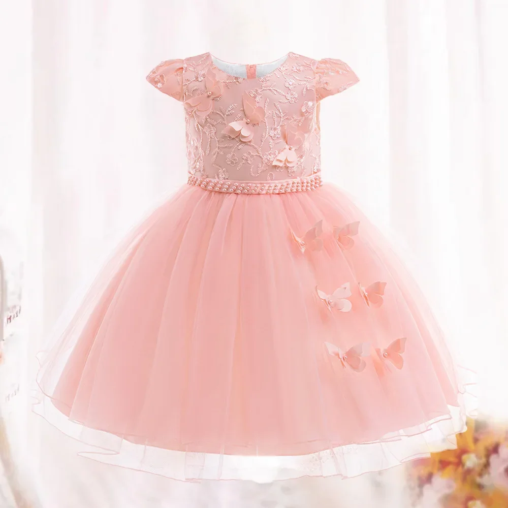 

Girls Party Dress 70cm-110cm Kids Birthday Dresses Wedding Photograph Costumes Pink Ball Gown Piano Performance