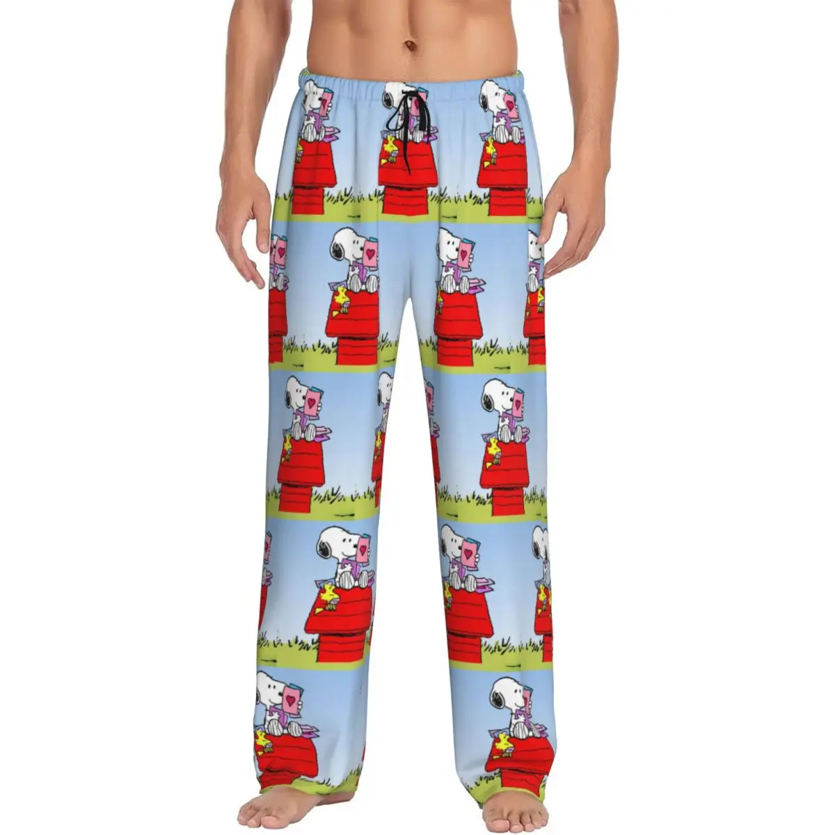 Custom S-Snoopys Read On The Roof Pajama Pants for Men Comic Classical Sleepwear Lounge Sleep Bottoms Stretch with Pockets