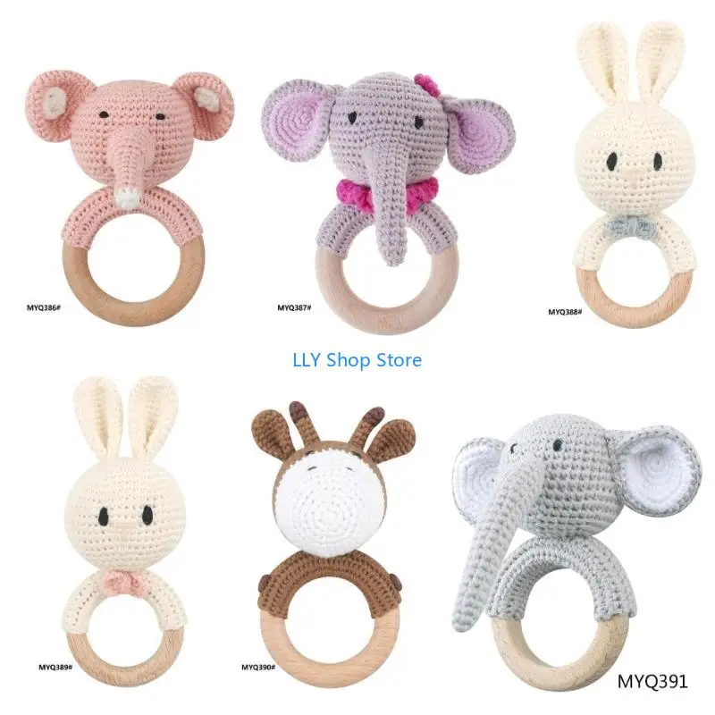 

T8UD Natural Crochet Bear Teether Baby Toy Rattle Forest-Friends Teething Ring-