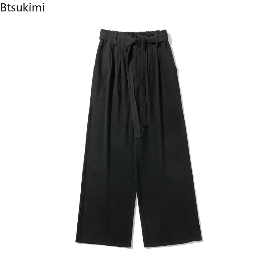 2025 Men's Vintage Cotton Linen Casual Pants Fashion Harajuku Loose Wide Leg Pants Chinese Style Men Sport Trousers High Quality