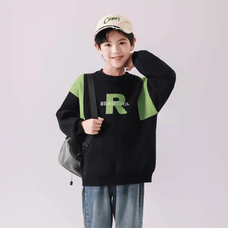 

Boys Woolen Sweater Crochet Cotton Windbreak 2024 Cool Plus Thicken Autumn Winter Teenagers Christmas Gift Warm Children's Cloth