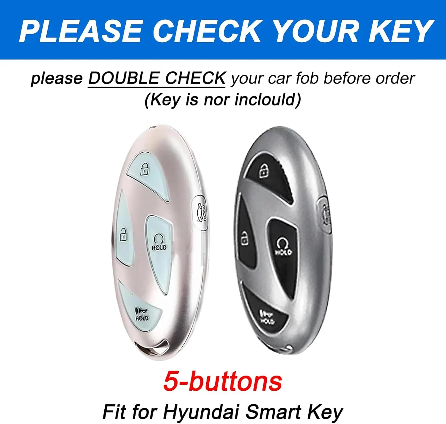 5 Buttons Compatible with Hyundai Key Fob Cover Accessories, Fits for Elanrtra Ioniq Santa Fe Santa Cruz , Soft TPU Key Case