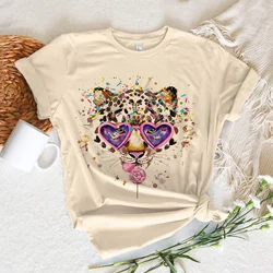 Leopard Print Love tshirt women funny comic Japanese Tee girl y2k clothes