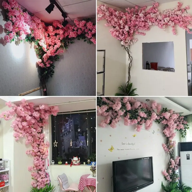 Eternal Flower Simulation Cherry Blossom Tree Combination Pink Branch Silk Flower Wall Wedding Decoration DIY Home Decoration