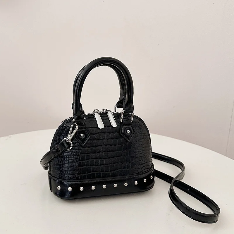 

Trendy crocodile texture rivet shell bag 2025 new versatile retro fashion women handbag shoulder bag luxury
