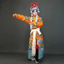 Traditional Chinese Dragon Sword Robe Peking Opera Drama Wu Sheng Gown Xiao Sheng Stage Play Performance Crown Prince Costume