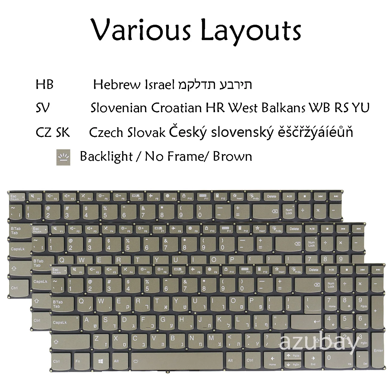 Backlit Keyboard For Lenovo Ideapad 3-15ALC6 3-15ITL6 3-17ADA6 3-17ALC6 3-17ITL6 Hebrew Czech Slovak Slovenian Croatian Brown