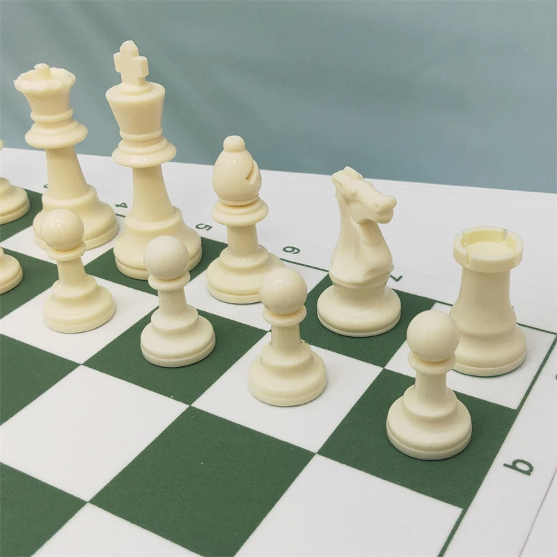 High Quality Plastic Chess Set King Height 95 mm Chess Pieces 43 cm Leather Chess Board Protable Chess Game Family Board Game