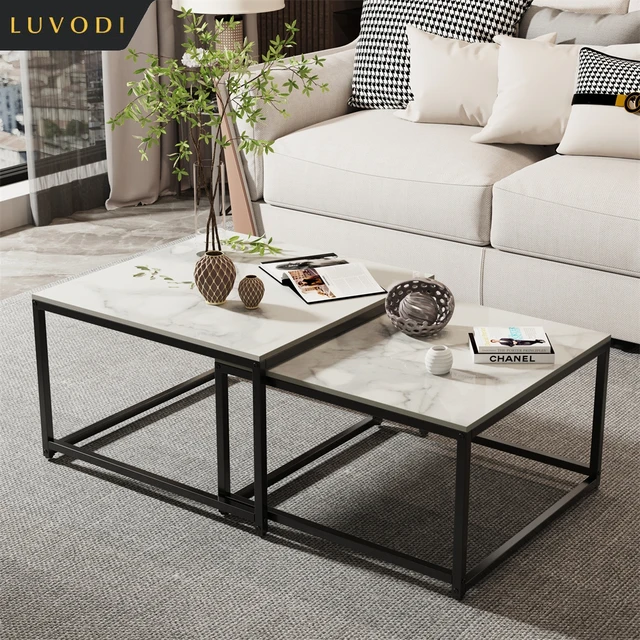 LUVODI Rectangle Nesting Coffee Table Set of 2 Living Room Stackable Accent Tables with Black n White Sintered Stone Tabletop AliExpress