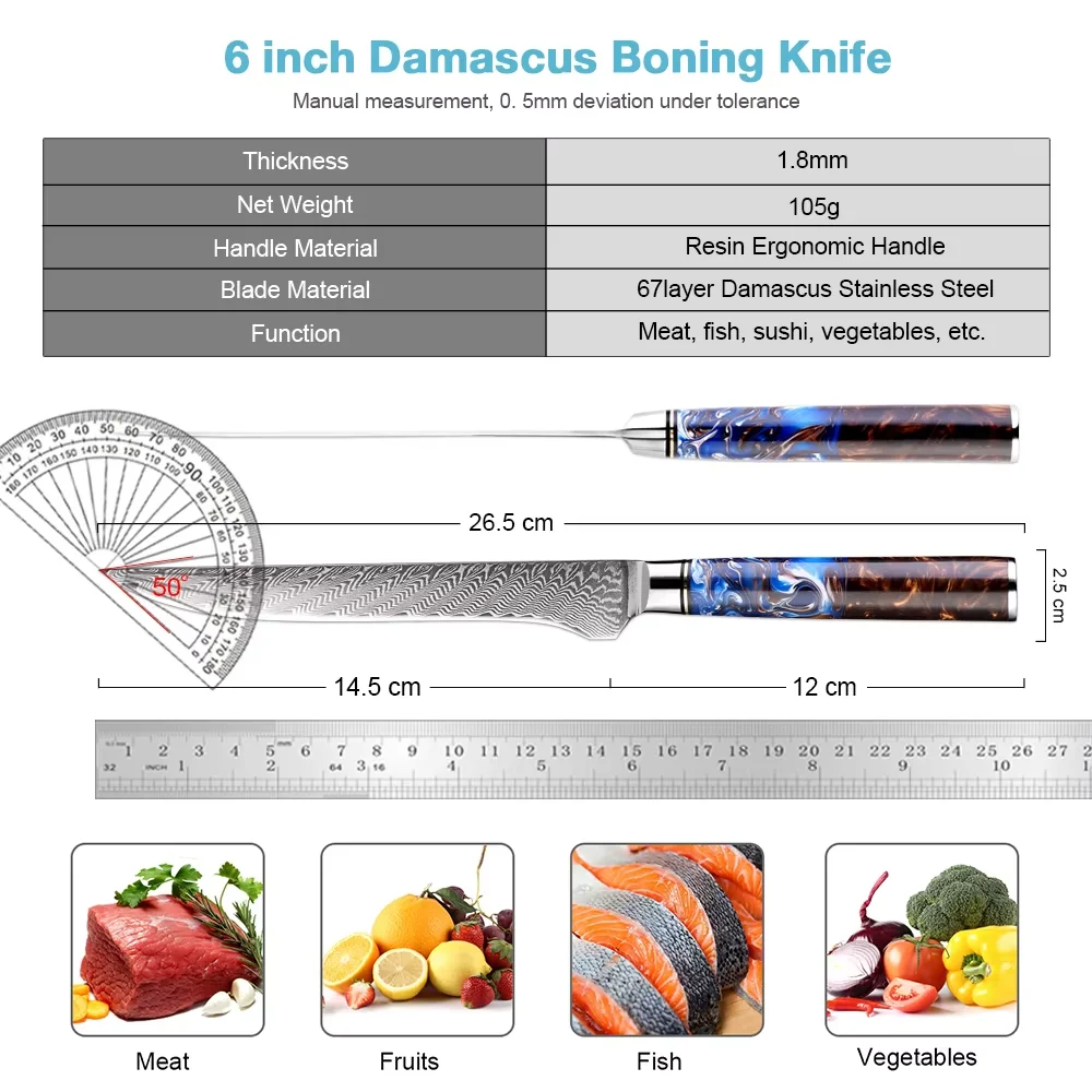 XITUO Damascus Steel Boning Knife Professiona Boneless meat slicing knife Sharp Chef Fillet Knife Versatile Deboning fish Knife