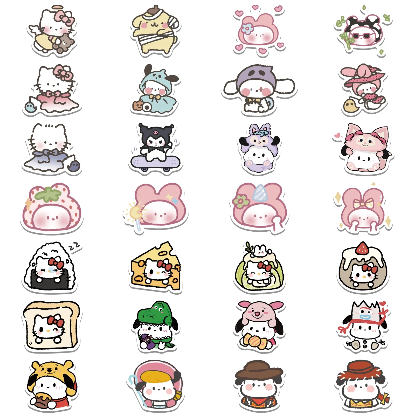 56pcs Mixed Cartoon Sanrio Stickers Cute Hello Kitty Cinnamoroll Kuromi My Melody Waterproof Sticker Decals for Kids Toys