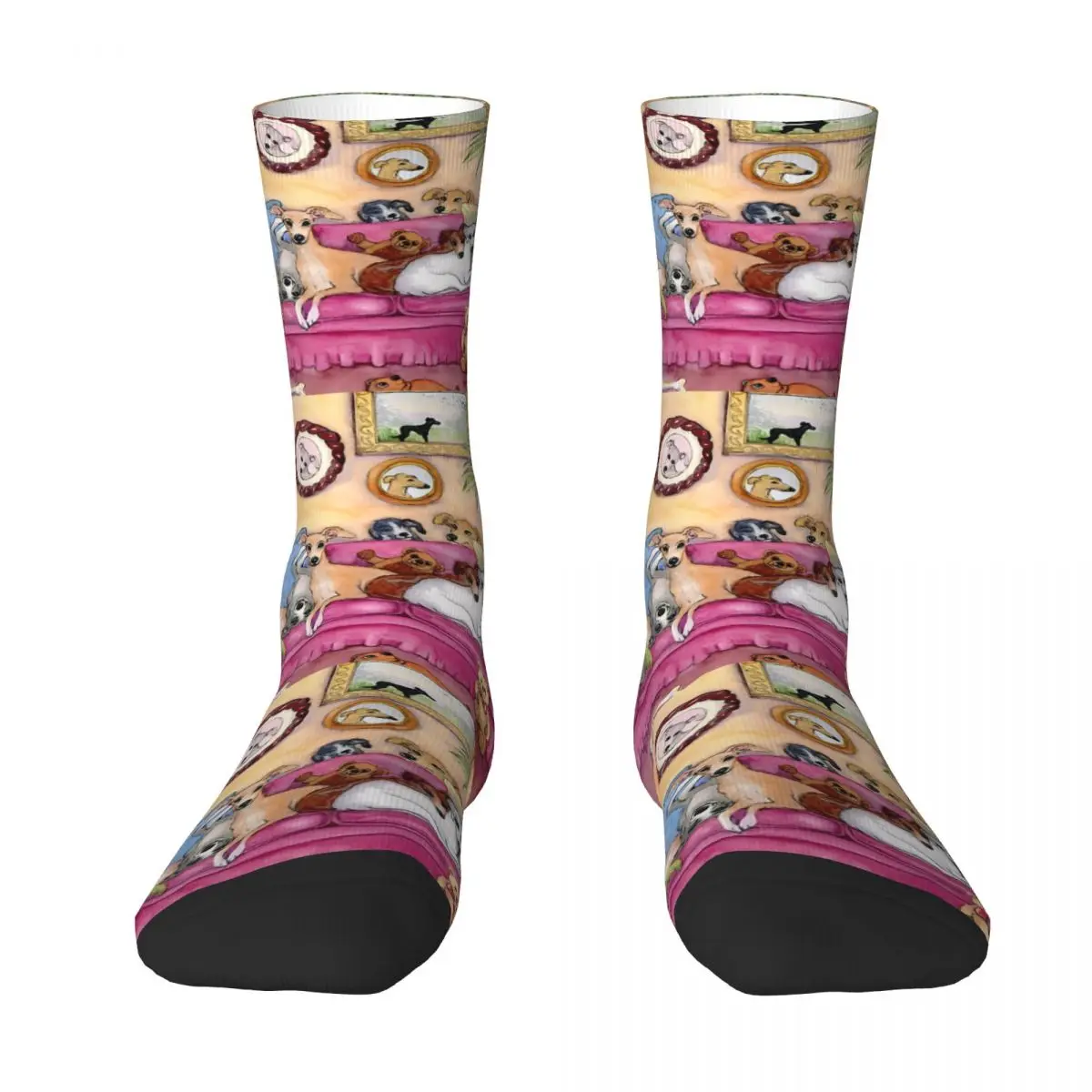 Funny Men's Socks Greyhound And Whippet Dogs Retro Hip Hop Casual Crew Sock Gift Pattern Printed