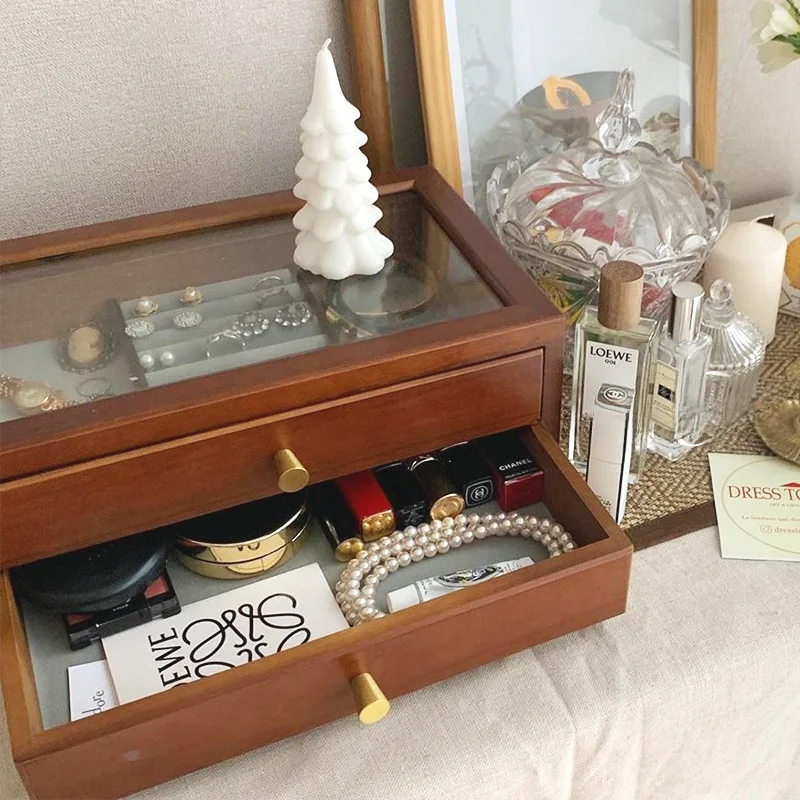 

Деревянная европейская шкатулка для свадебных украшений со звездой и принтом, органайзер для хранения из настоящего дерева, винтажный эстетический органайзер для спальни...