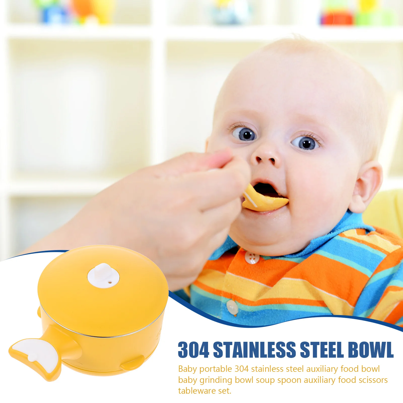 

Stainless Steel Baby Food Serving Bowl Lightweight Thermal Insulation Suction Bowl Cute Ergonomic Handle Baby Feeding Tableware