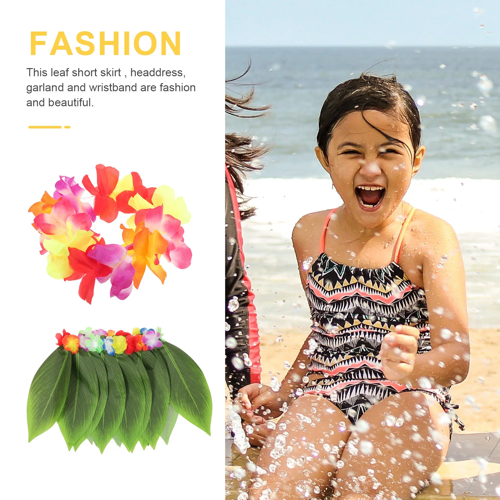 5-teiliges Hawaii-Kostümkleid für Set, tropisches Party-Outfit, Hula-Tanzzubehör, Hawaii-Party, Blattrock, Hula