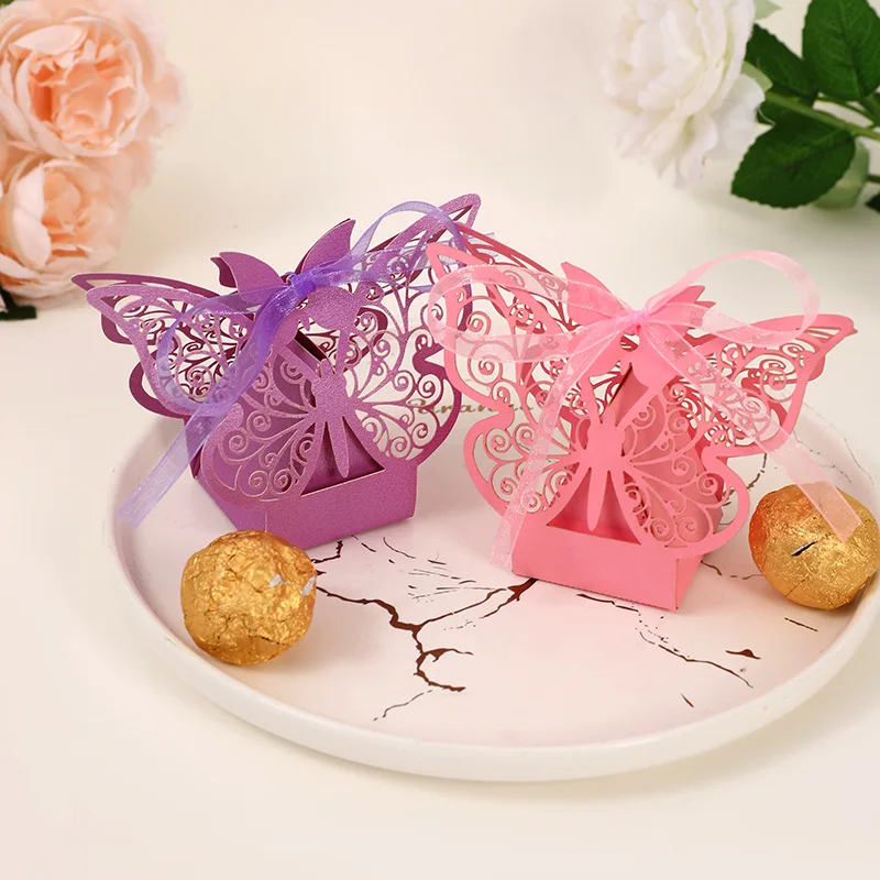 20/50 Stück Laser-Hohlschmetterling Geschenkboxen Hochzeit Süßigkeiten-Schokoladenbox Party-Gastgeschenke Geburtstag Hochzeitsdekorationen Box – Detail 2