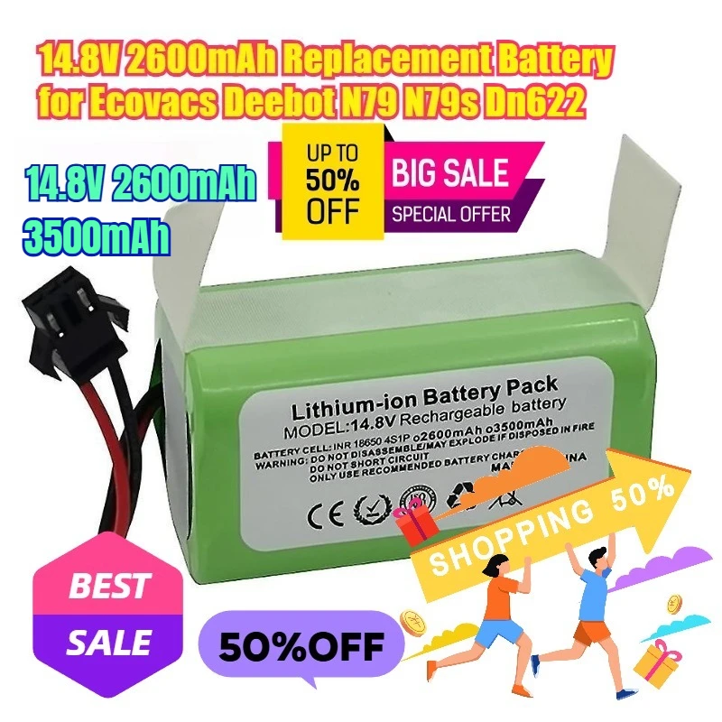 

14.8V 2600/3500mAh for Ecovacs Deebot N79 N79s Dn622 Replacement Battery