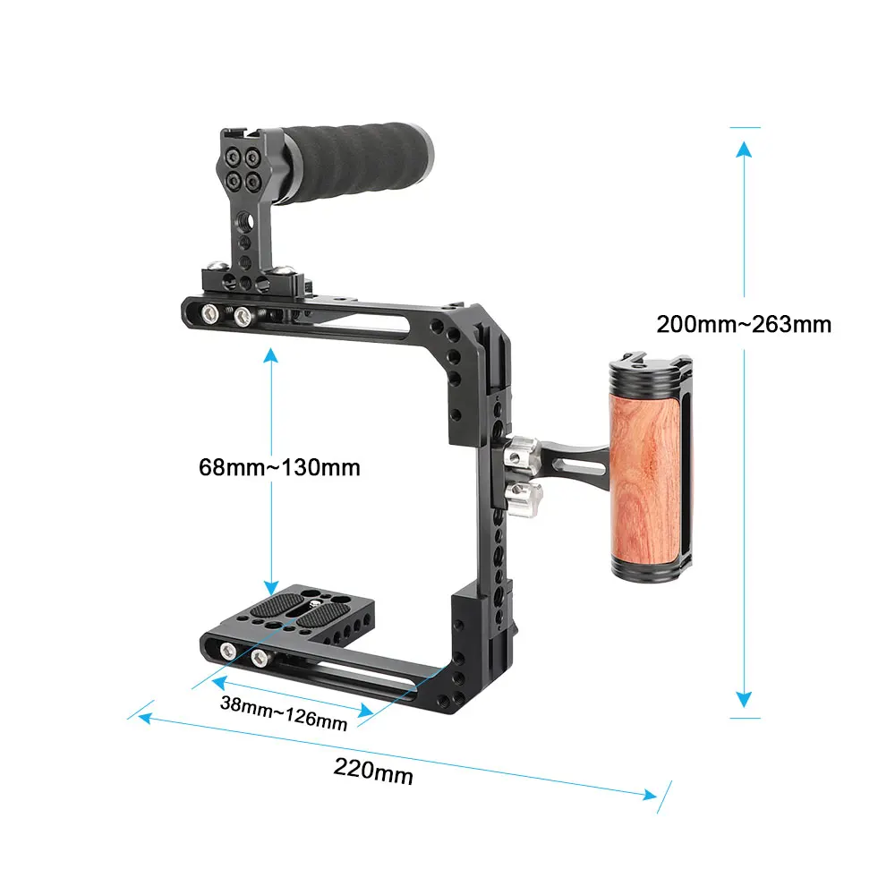 SZRIG Extendable Cage Rig Adjustable Camera Half Cage Rig With Top Handle & Universal Side Handle Grip with Cold Shoe Mount