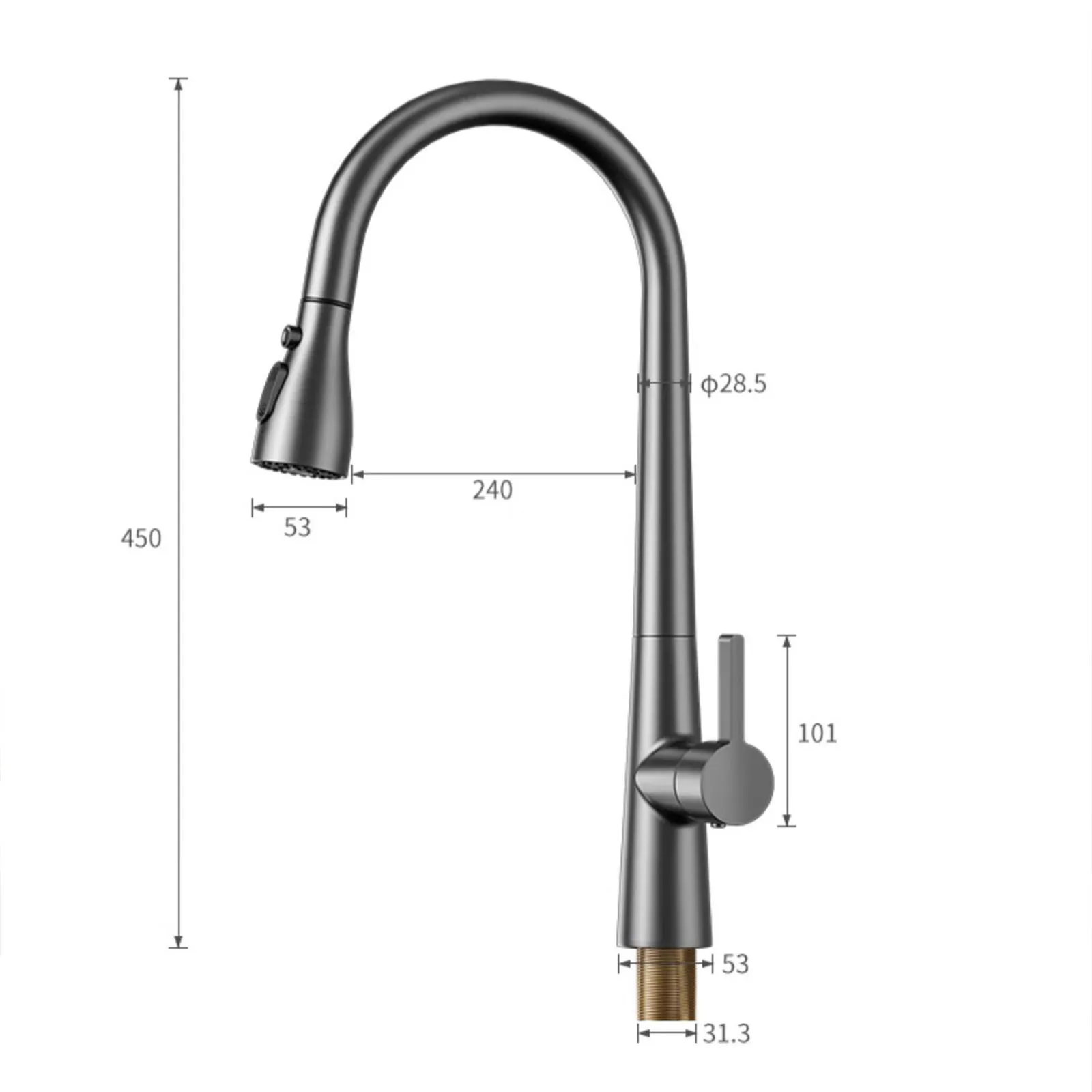 Kitchen pull-out type hot and cold copper faucet, retractable universal rotary faucet for washing machine and dishwasher sink