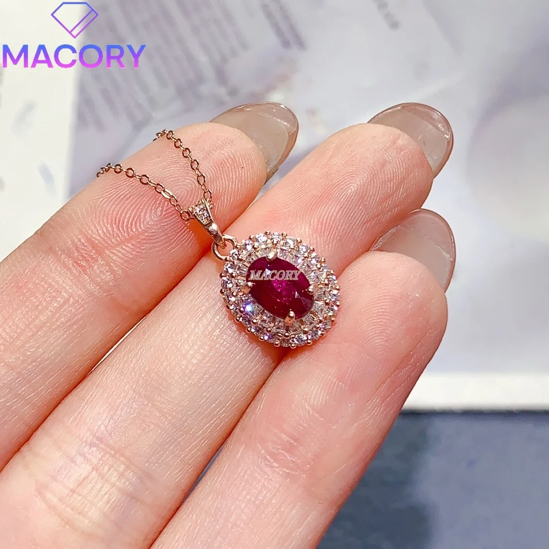 

Sterling Silver Inlaid S925 Natural Ruby Necklace Valentine's Day Christmas Holiday Gift Natural Belt Certificate