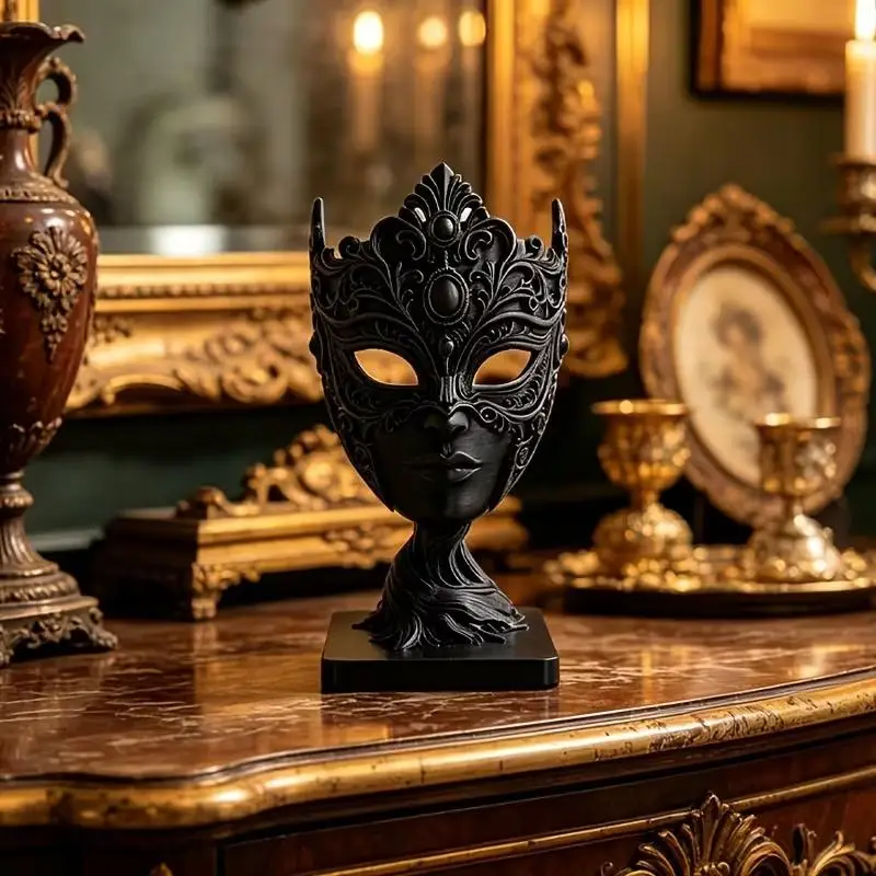 3D Printed Dark Style Mask Woman Statue Ornament Retro Carved Face Sculpture Decorative Craft For Home Office Desktop Ornaments