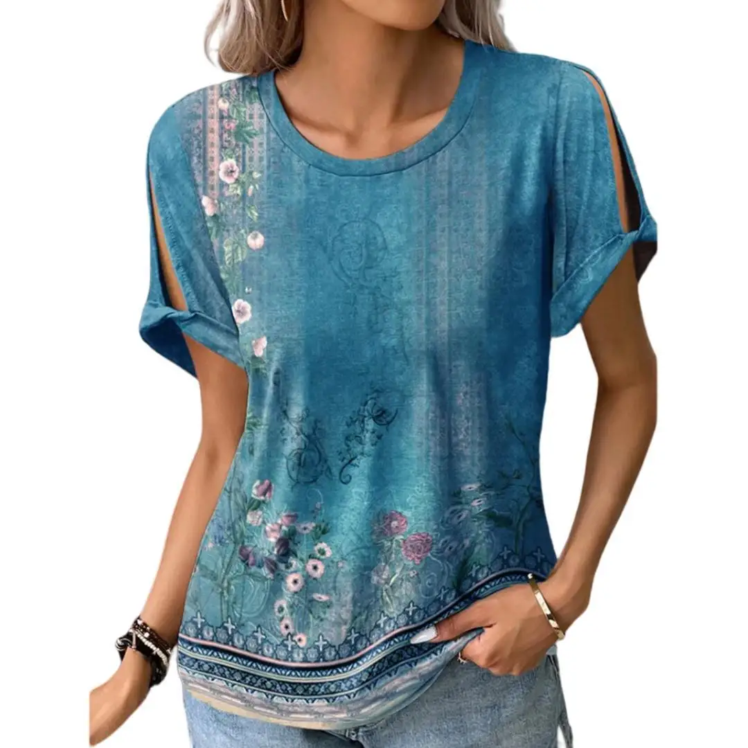 Short Sleeve Printed T-shirt Women\'s Summer Blouse 2024 Summer New Style Comfortable Ethnic Style Women\'s Casual Clothing Kadın