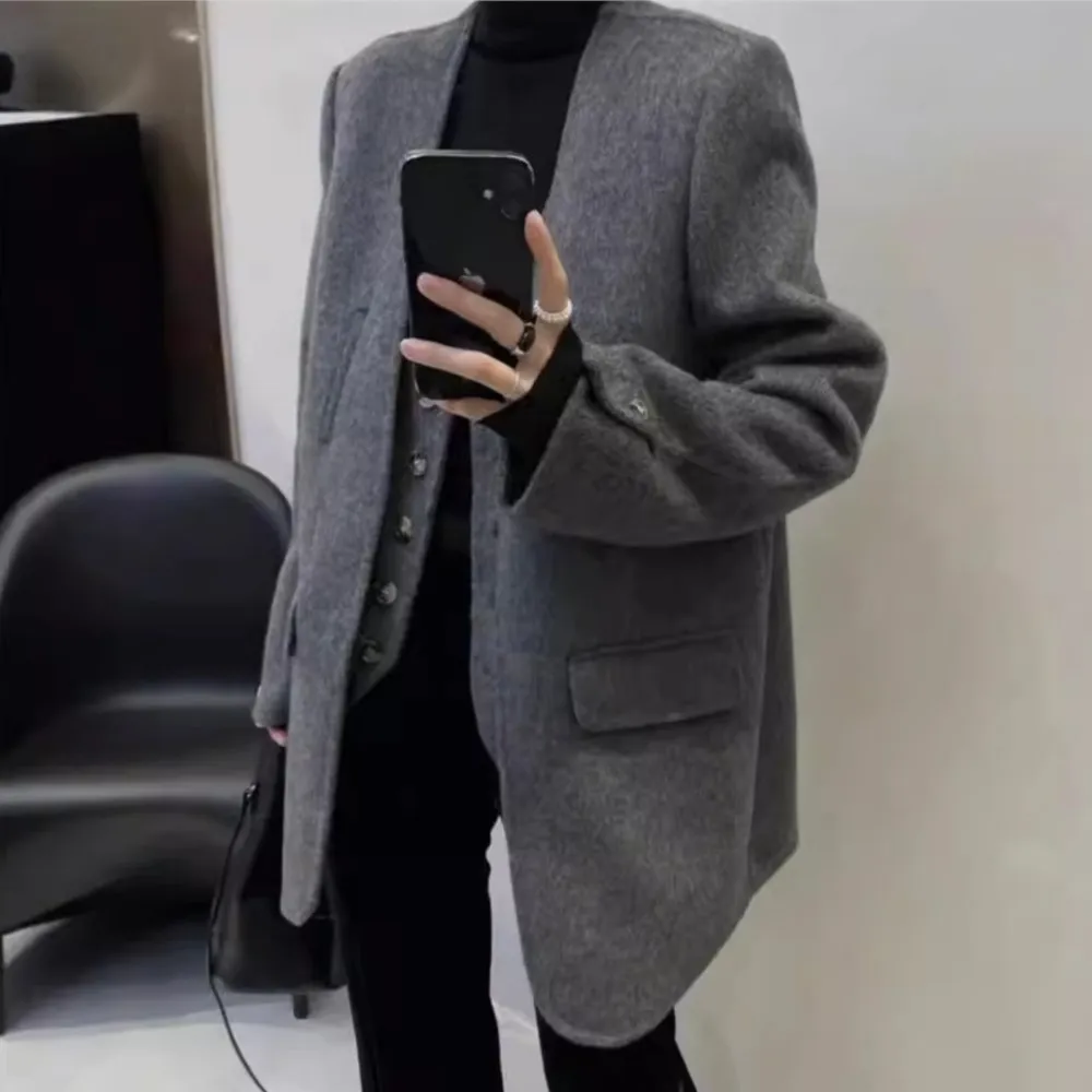 Two silhouette suits double-sided cashmere vest wool coat women abrigos invierno mujer elegante