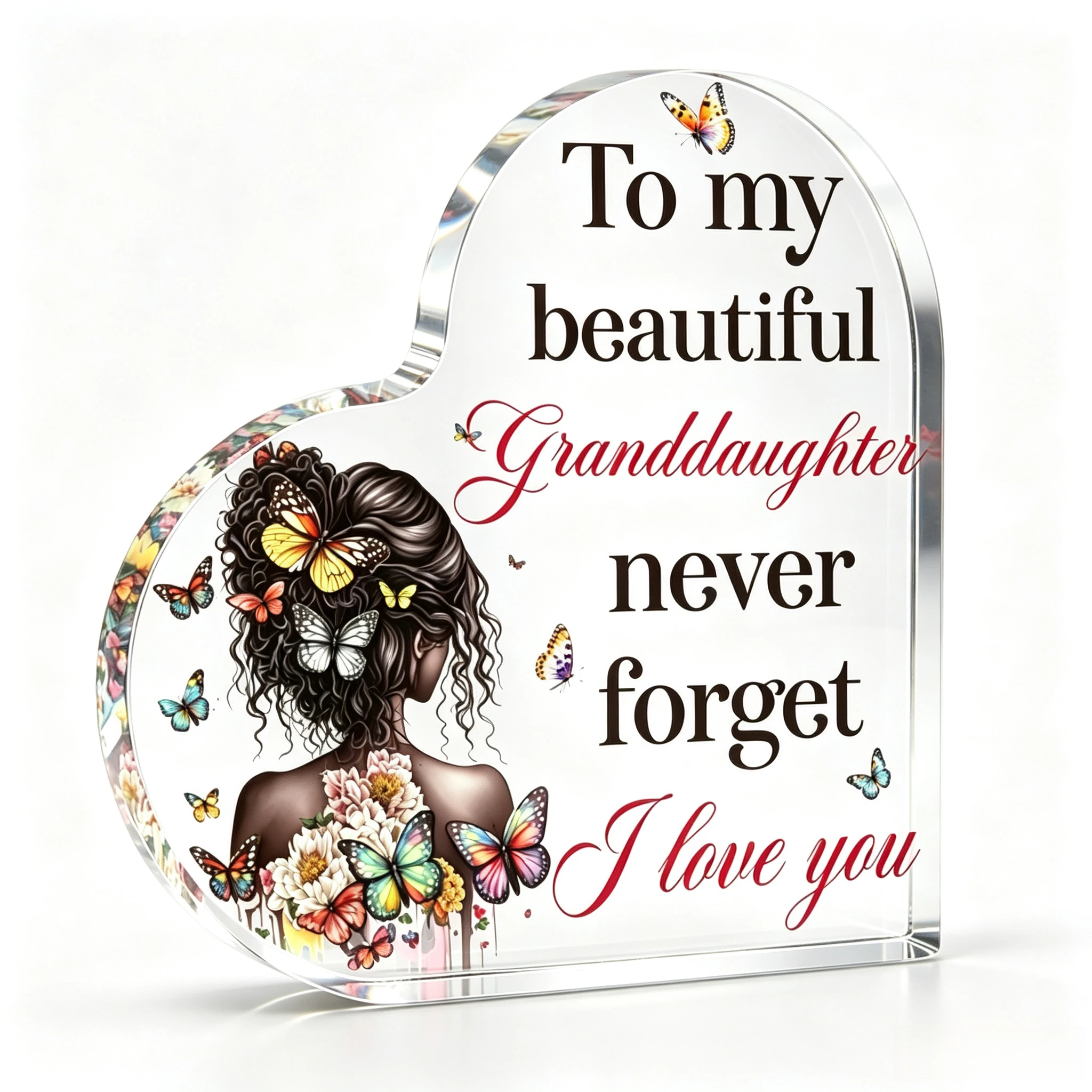 Heart Clear Acrylic Desktop Sign, Granddaughter Love Message Themed Shelf Sentimental Keepsake Gift