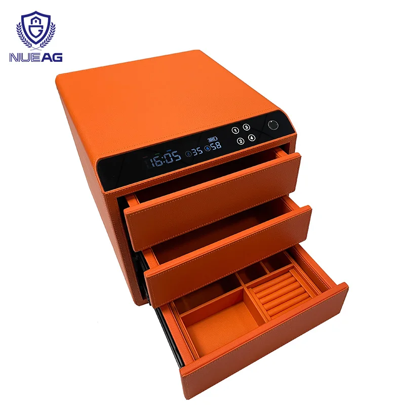 Custom Smart Unlocking Three Layers Divided Drawers Home Security Fingerprint Safe Box For Storage Jewellery