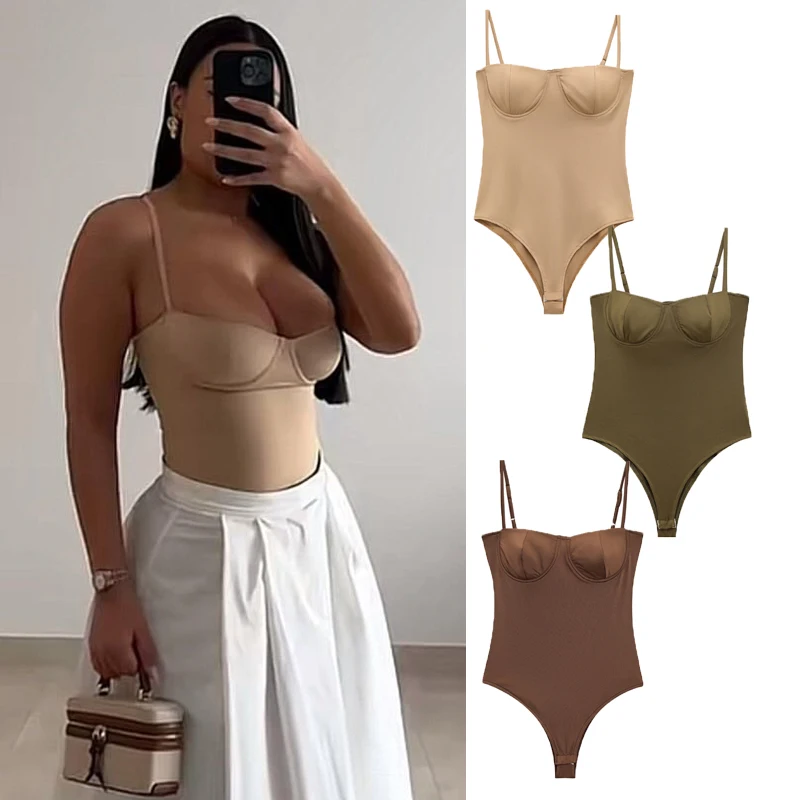 

Women's Bodysuit Sleeveless Straps With Bra Intimates For Women 2025 Autumn Sexy Sling Bodysuit For Women Slip Lingerie Sling