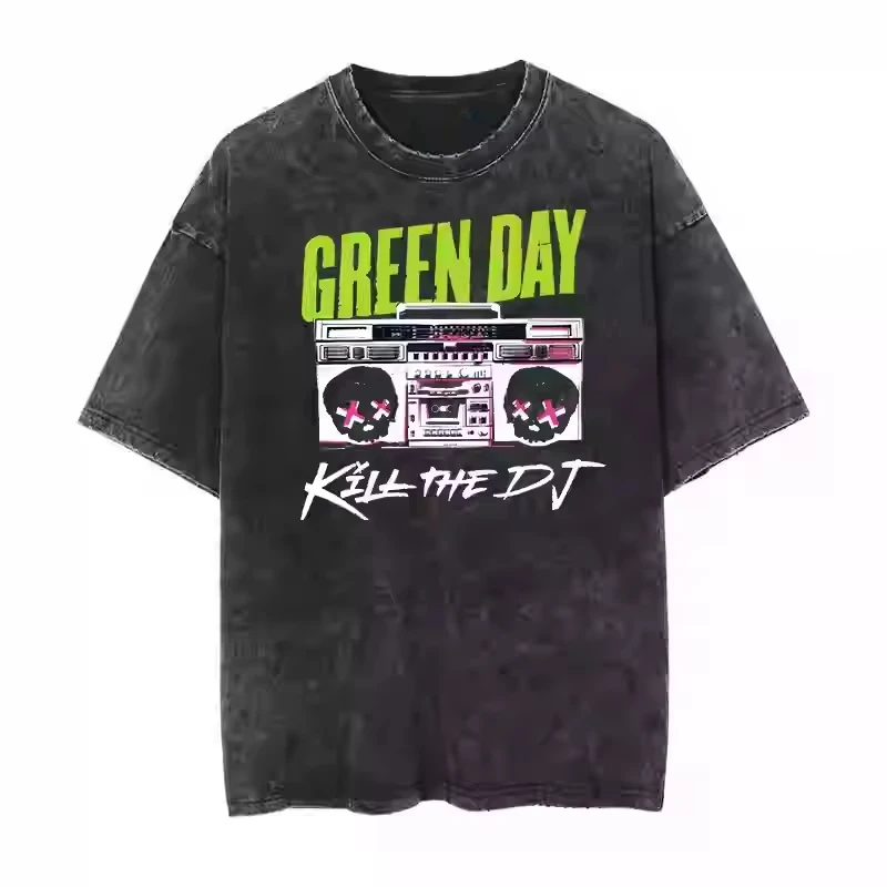 

Green Day Band Printed T-Shirt Washed Retro Old Short Sleeve Rock Punk Couple Comfortable Loose Fashion New Men's Clothing 2025