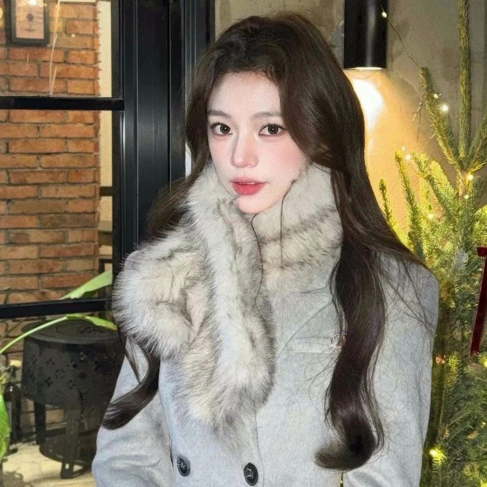 

Зимний женский теплый утепленный шарф с перекрестным воротником в стиле ретро, однотонные шарфы из искусственного кроличьего меха, модные мягкие пушистые шарфы для шеи