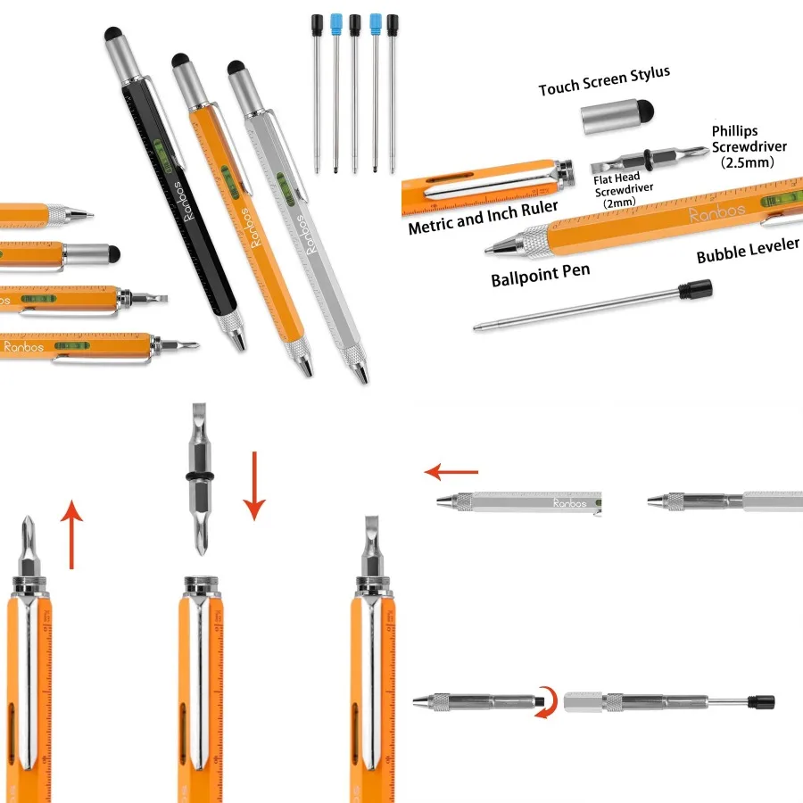 

Многофункциональная ручка 6-в-1 с измерительной шкалами, балансировочной линейкой, отверткой и сенсорным экраном, идеально подходит для офисной школы