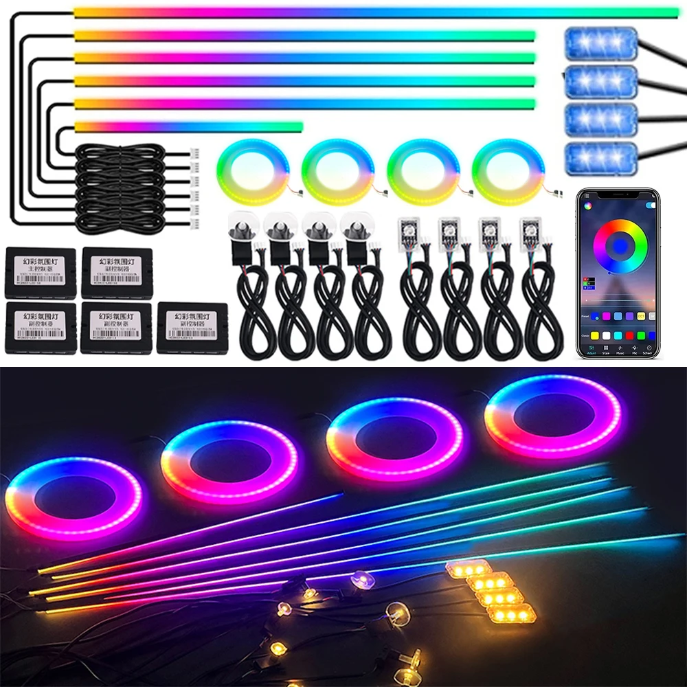 

18 In 1 Universal Symphony Rainbow LED Ambient Light For Car RGB Neon Full Color Streamer Acrylic Strip Interior Atmosphere Lamp